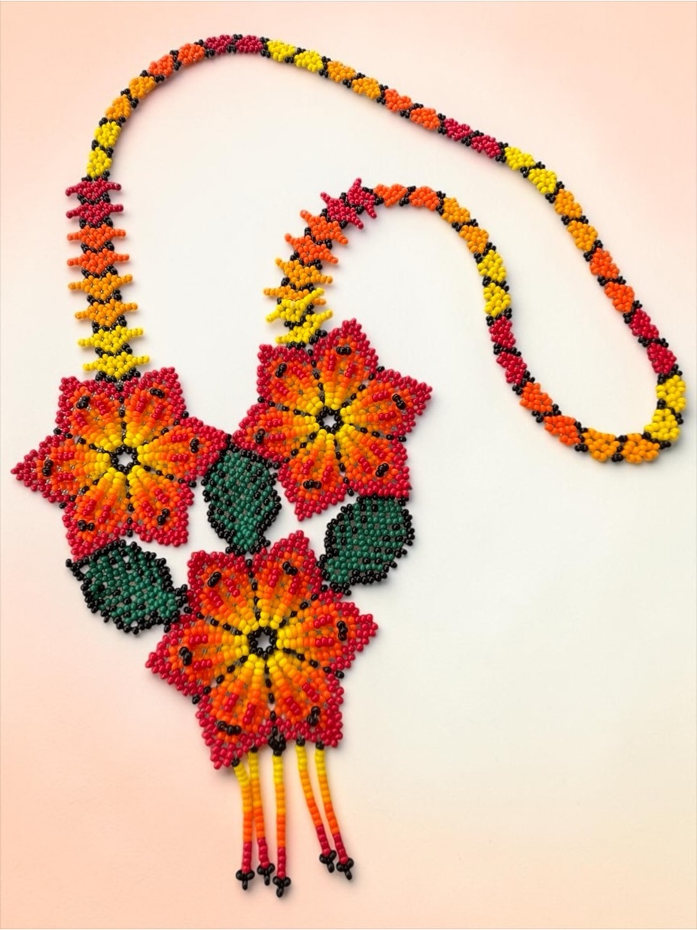 Traditional Handmade Huichol Beaded Floral Statement Necklace